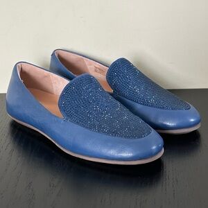 FitFlop Lena Crystals Aurora Blue Leather Loafer/ Flats Women Size 7